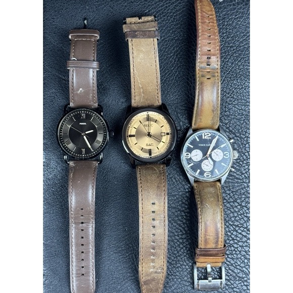 Lot Of 3 Mens Watches Relic Vince Camuto & Fossil